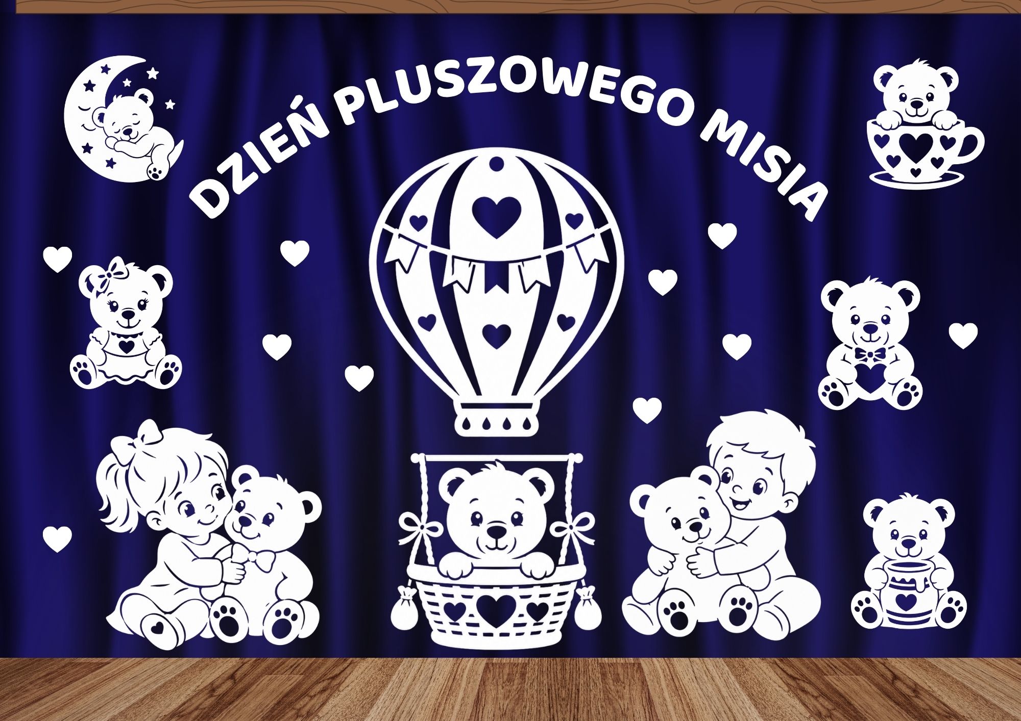 Gotowa, wycięta dekoracja na Dzień Pluszowego Misia